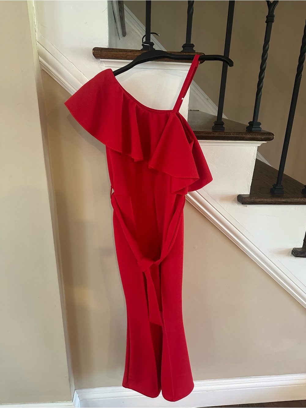 Red One-Shoulder Ruffle Jumpsuit - Picture 2 of 2